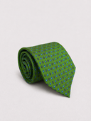 Cravatta uomo 3 pieghe in seta twill verde fantasia micro geometrica