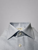 Camicia uomo Bagariny sartoriale in cotone con microfantasia azzurra – regular fit