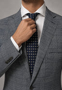 Cravatta uomo in pura seta blu microfantasia bianco marrone 3 pieghe