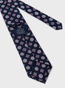 Cravatta uomo in pura seta blu con microfantasia rosa 3 pieghe