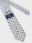 Cravatta uomo in pura seta panna microfantasia blu 3 pieghe