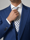 Cravatta uomo in pura seta panna microfantasia blu 3 pieghe