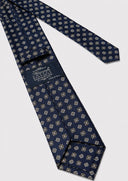 Cravatta uomo in pura seta blu microfantasia bianco marrone 3 pieghe