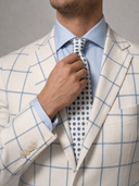 Cravatta uomo in pura seta bianca microfantasia blu 3 pieghe