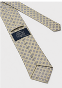 Cravatta uomo in pura seta beige microfantasia bianca 3 pieghe