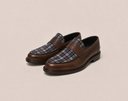 Mocassino classico uomo Antica Sartoria Napoletana in pelle moro con inserto in tessuto