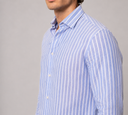 Camicia uomo in lino e cotone rigata collo francese – slim fit