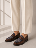 Mocassino classico uomo Antica Sartoria Napoletana in pelle moro con inserto in tessuto