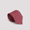 Cravatta uomo 3 pieghe in seta twill con fantasia geometrica rossa e blu
