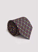 Cravatta uomo 3 pieghe in seta twill blu fantasia floreale geometrica