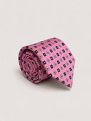 Cravatta uomo 3 pieghe in seta twill rosa fantasia geometrica Made in Italy