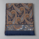 Sciarpa uomo in pura lana e seta blu con fantasia paisley