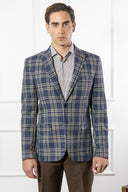 Giacca uomo sartoriale 2 bottoni in lana e cotone blu e marrone sfoderata