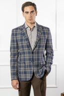 Giacca uomo sartoriale 2 bottoni in lana e cotone blu e marrone sfoderata