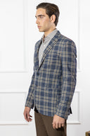 Giacca uomo sartoriale 2 bottoni in lana e cotone blu e marrone sfoderata