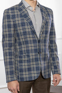 Giacca uomo sartoriale 2 bottoni in lana e cotone blu e marrone sfoderata