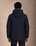 Parka uomo lungo imbottito in tessuto tecnico idrorepellente con cappuccio e doppia chiusura