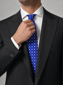 Cravatta uomo in pura seta blu royal fantasia grigio e bianco 3 pieghe