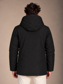 Parka uomo lungo imbottito in tessuto tecnico idrorepellente con cappuccio e doppia chiusura