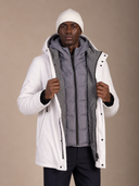 Parka uomo lungo imbottito in tessuto tecnico idrorepellente con cappuccio e doppia chiusura